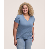 Denver Hayes Women's Short Sleeve Semi-Fitted V-Neck Supima Cotton T-Shirt Front_Angled_Right