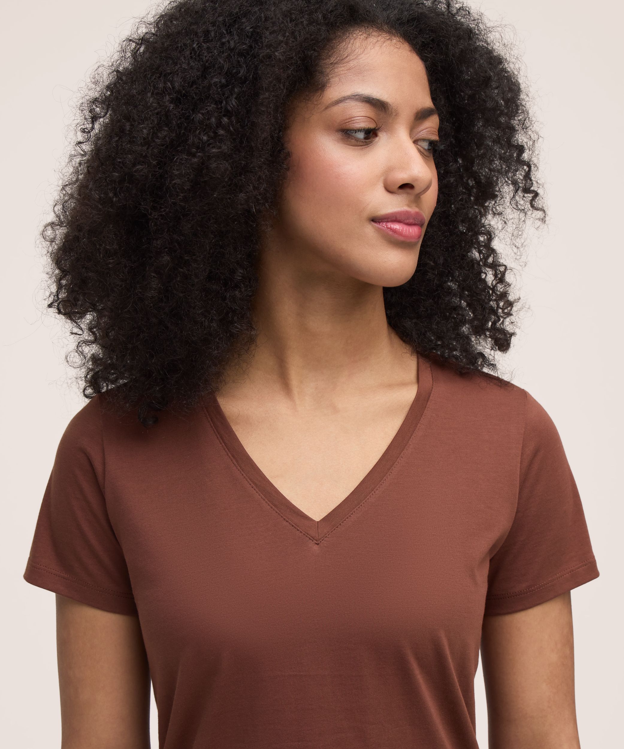 Denver Hayes Women's Short Sleeve Semi Fitted Supima V-Neck Cotton T-Shirt