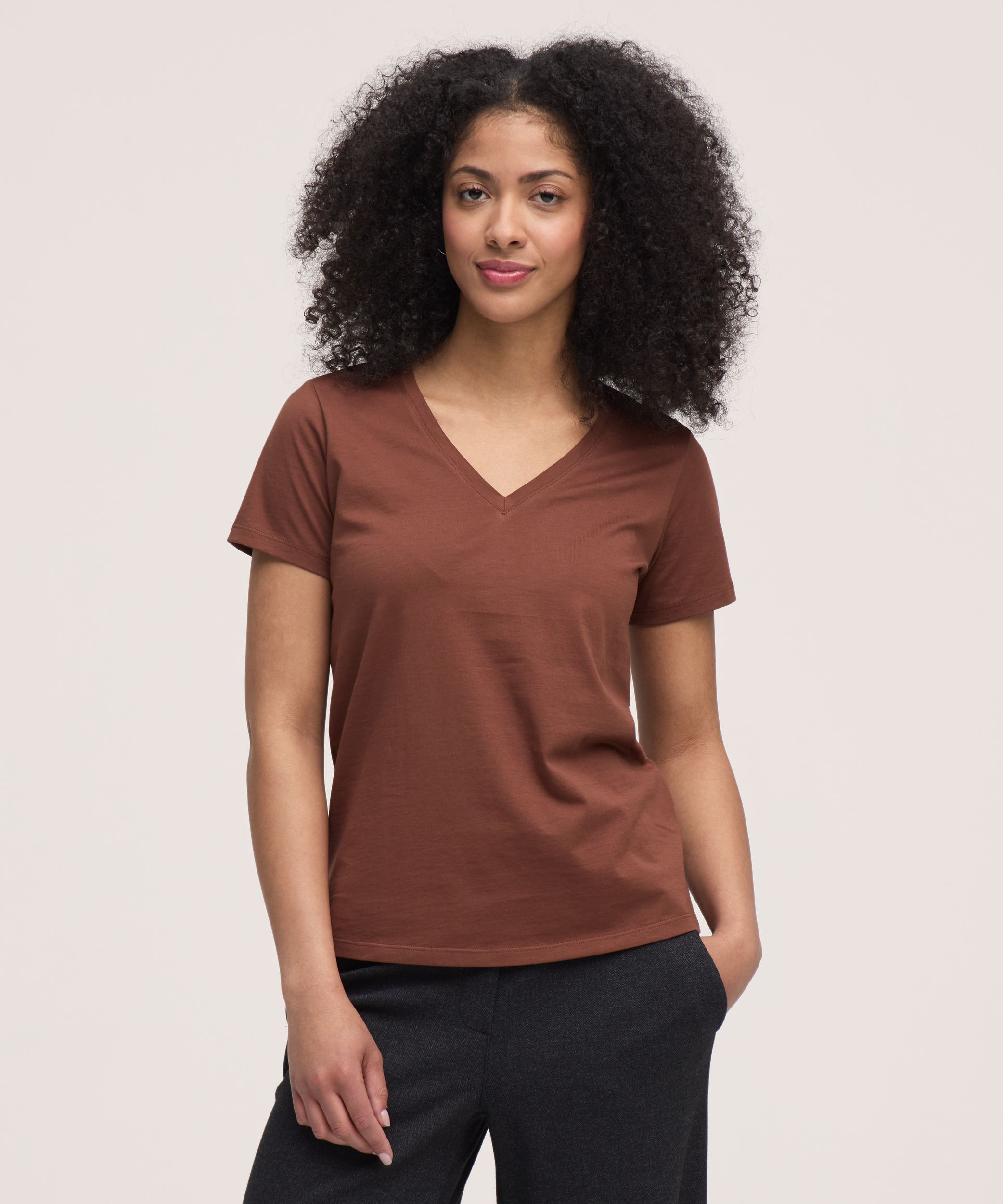 Denver Hayes Women's Short Sleeve Semi Fitted Supima V-Neck Cotton T-Shirt