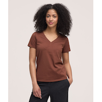 T-shirt semi-ajusté en coton Supima à encolure en V et à manches courtes pour femmes, Denver Hayes