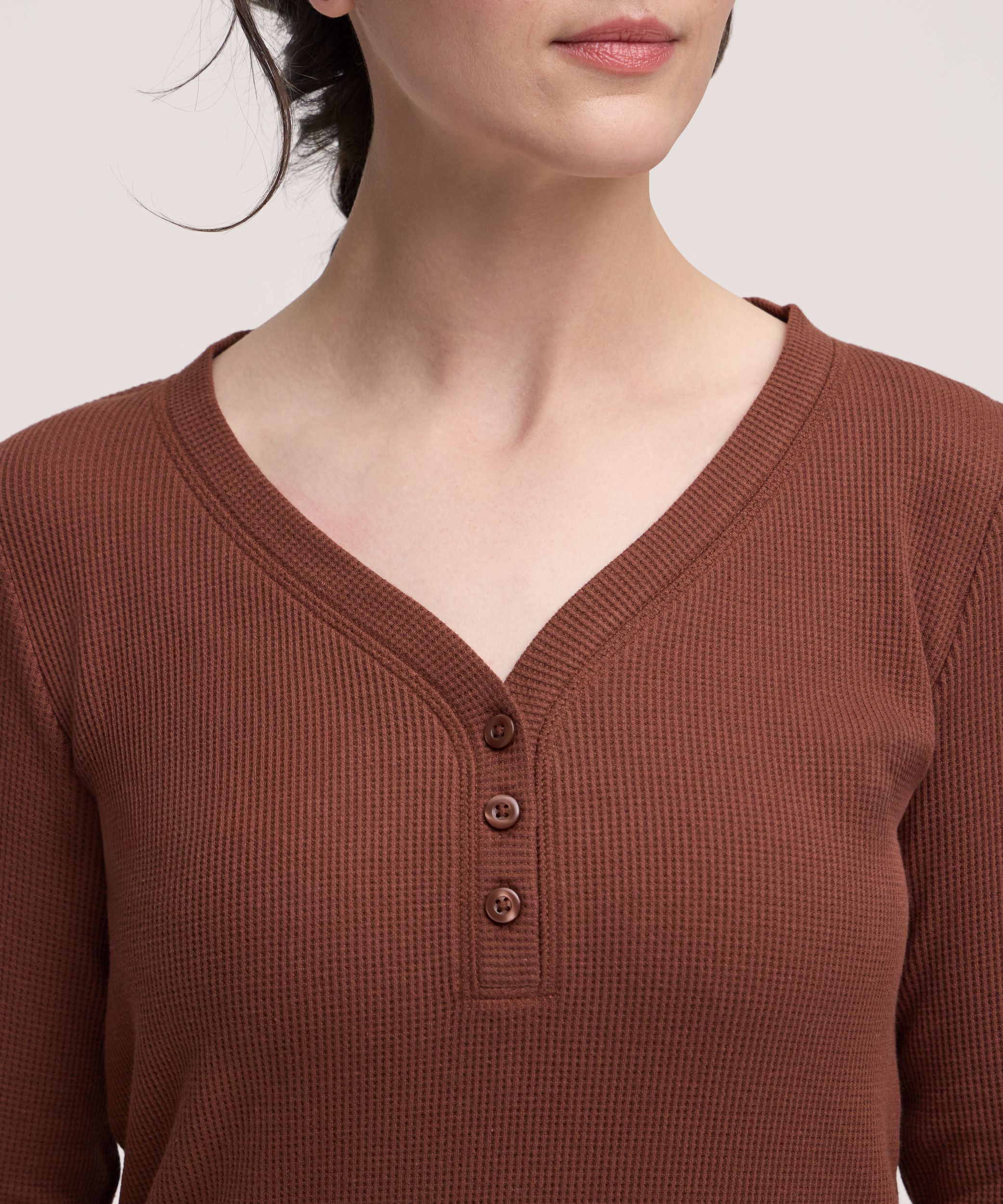 Denver Hayes Women's Long Sleeve Waffle Henley Shirt