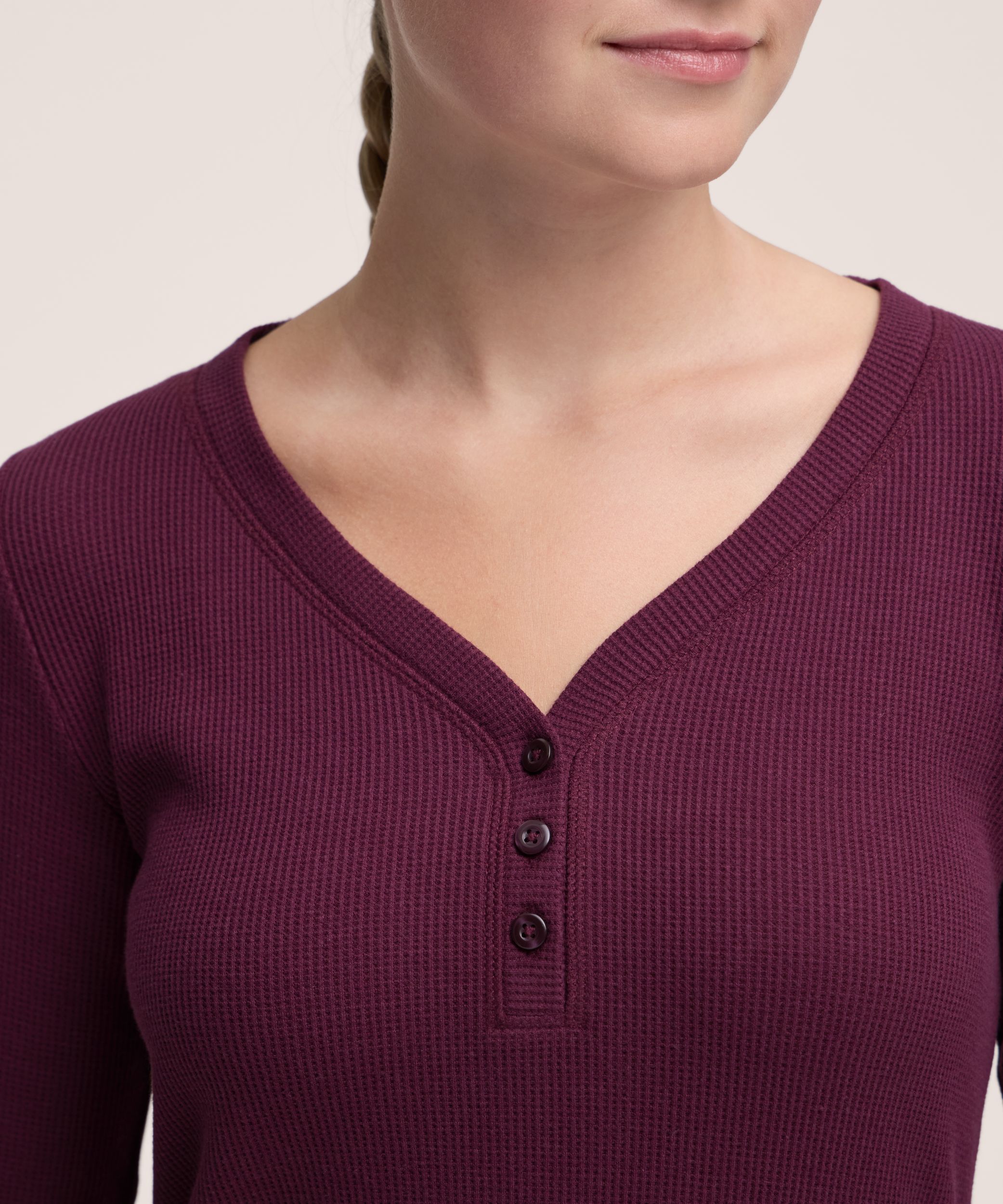 Denver Hayes Women's Long Sleeve Waffle Henley Shirt