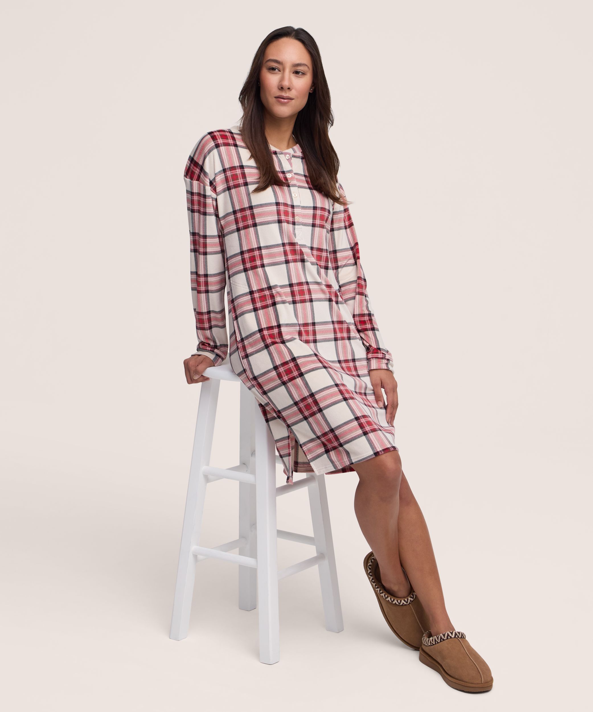 Denver Hayes Women's Brushed Micro Plush Henley Nightshirt