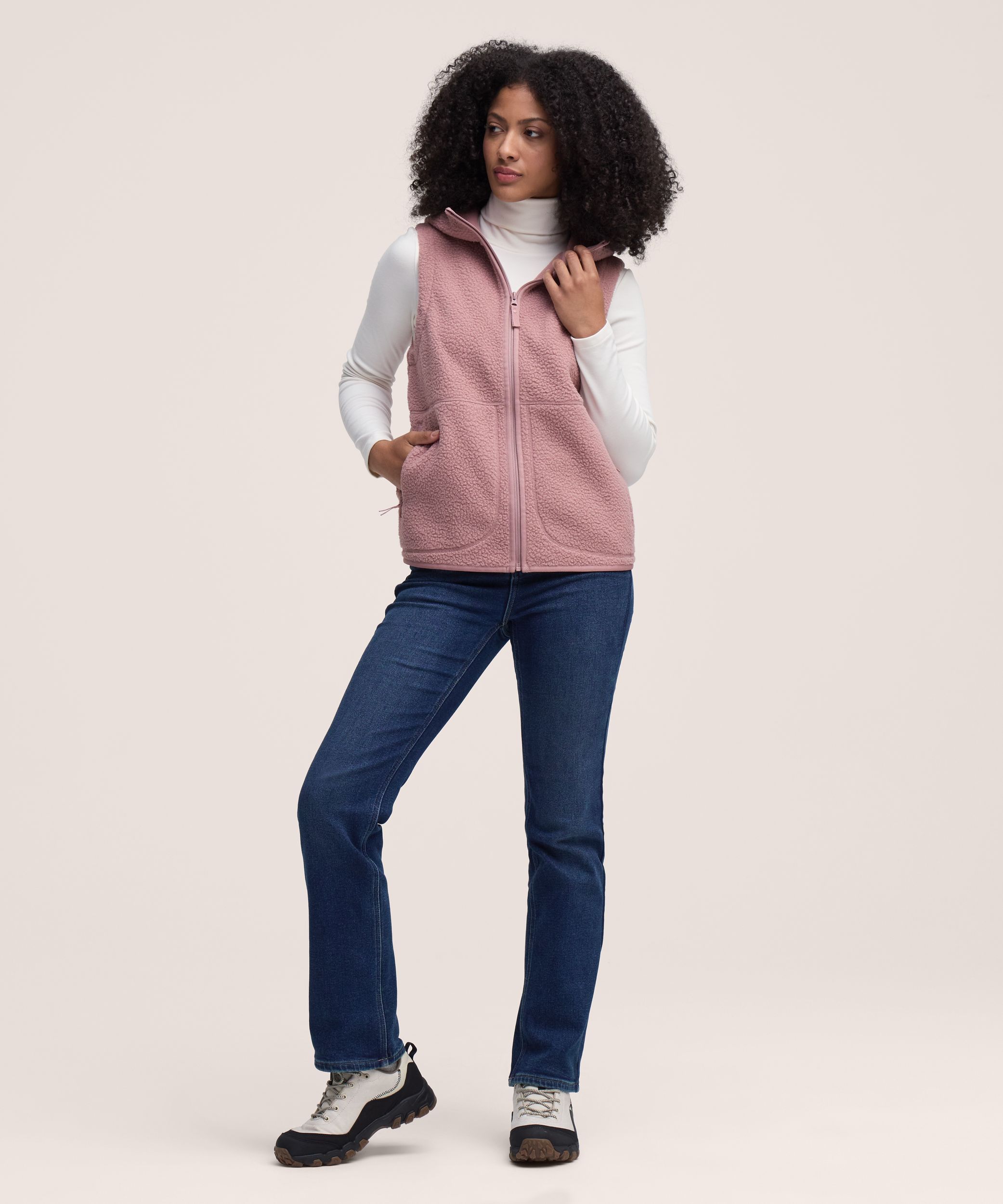 Gilet en sherpa à glissière pleine longueur T-MAX pour femmes, WindRiver