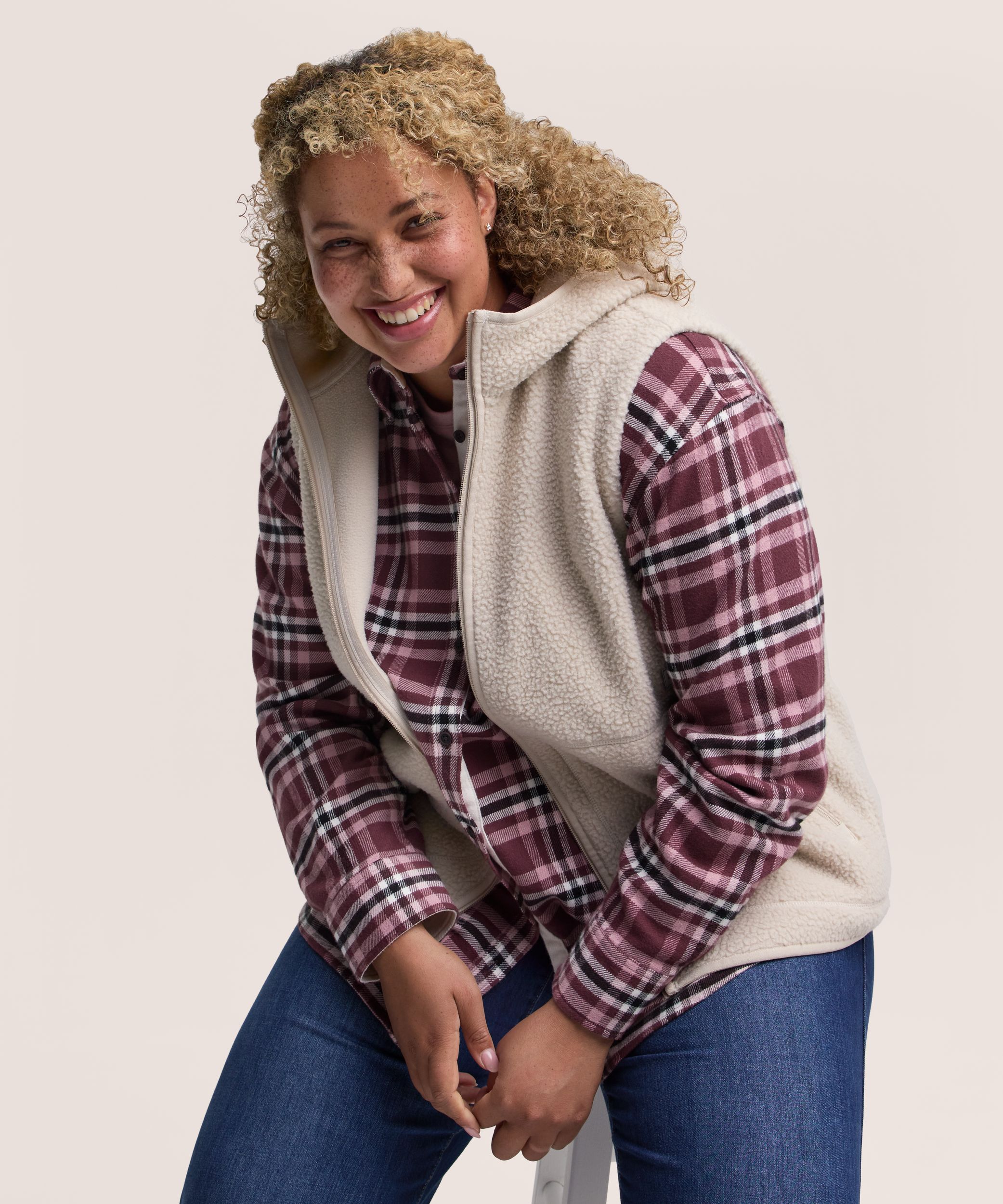 Gilet en sherpa à glissière pleine longueur T-MAX pour femmes, WindRiver