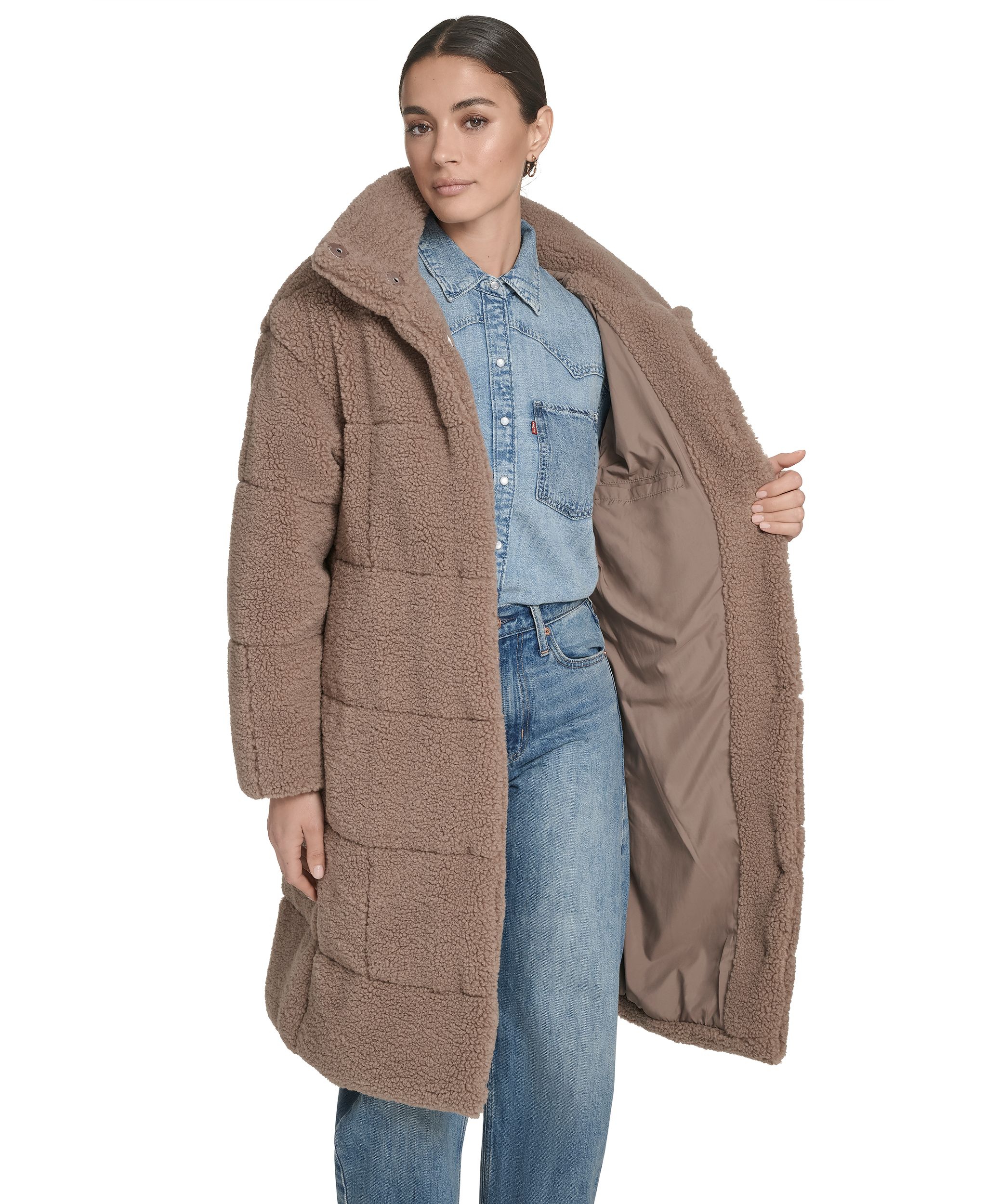 Levi's Women's Long Patchwork Sherpa Coat
