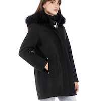 Nine West Faux Wool Hooded Winter  Jacket Front_Angled_Right