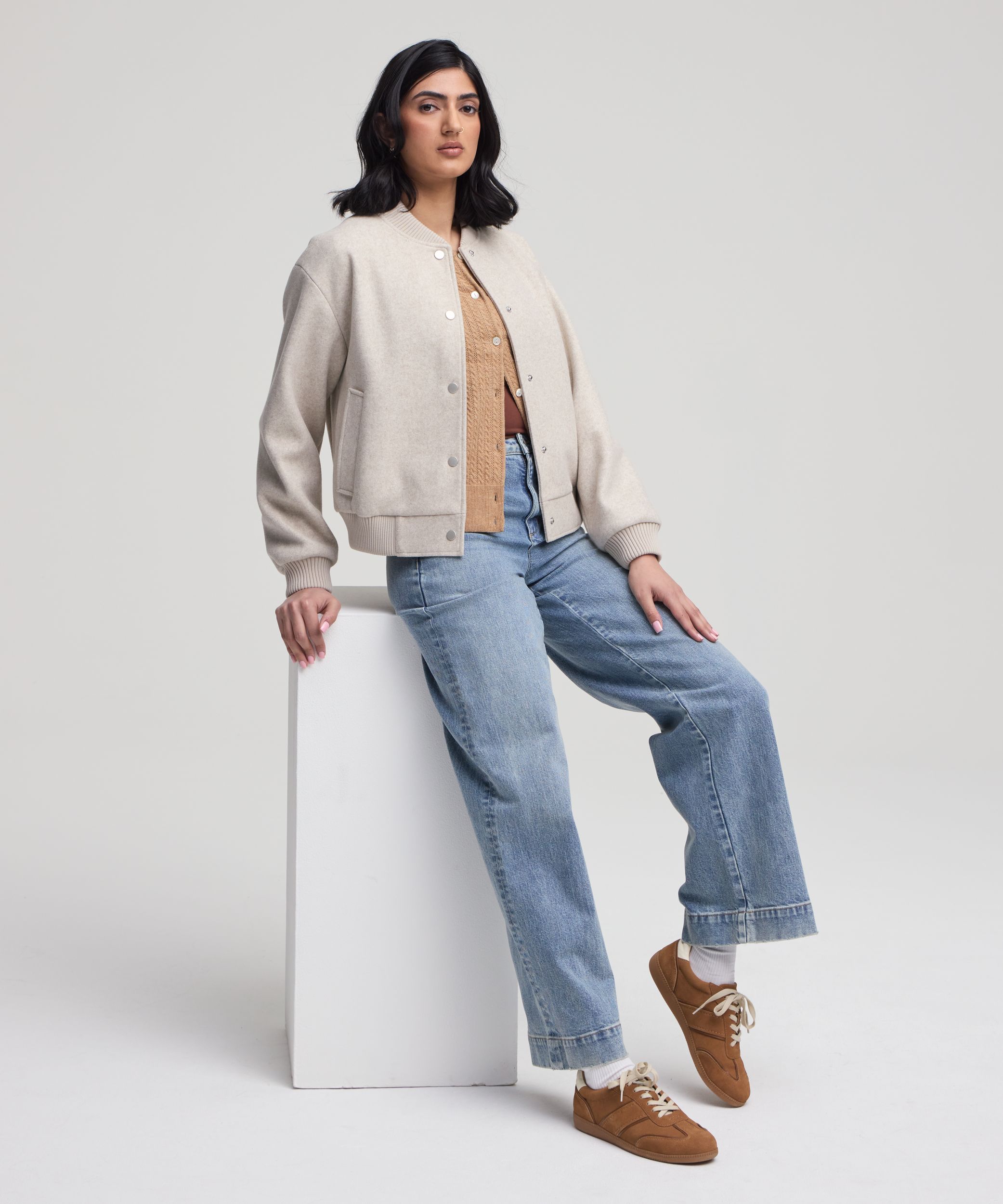 Blouson aviateur en fausse laine pour femmes, Denver Hayes