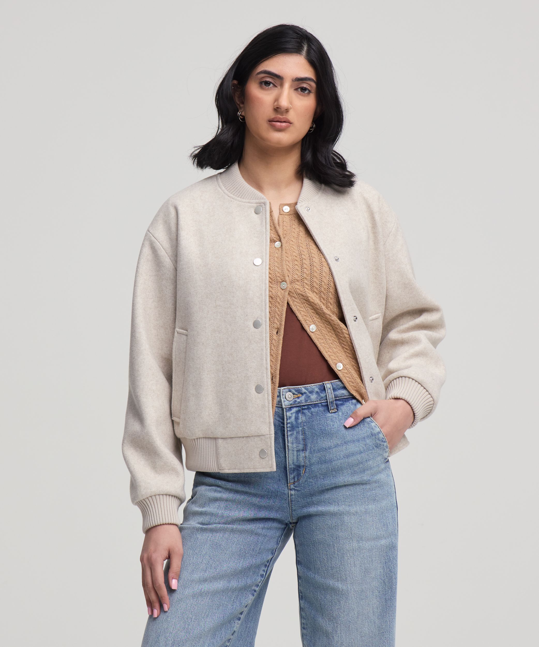 Blouson aviateur en fausse laine pour femmes, Denver Hayes