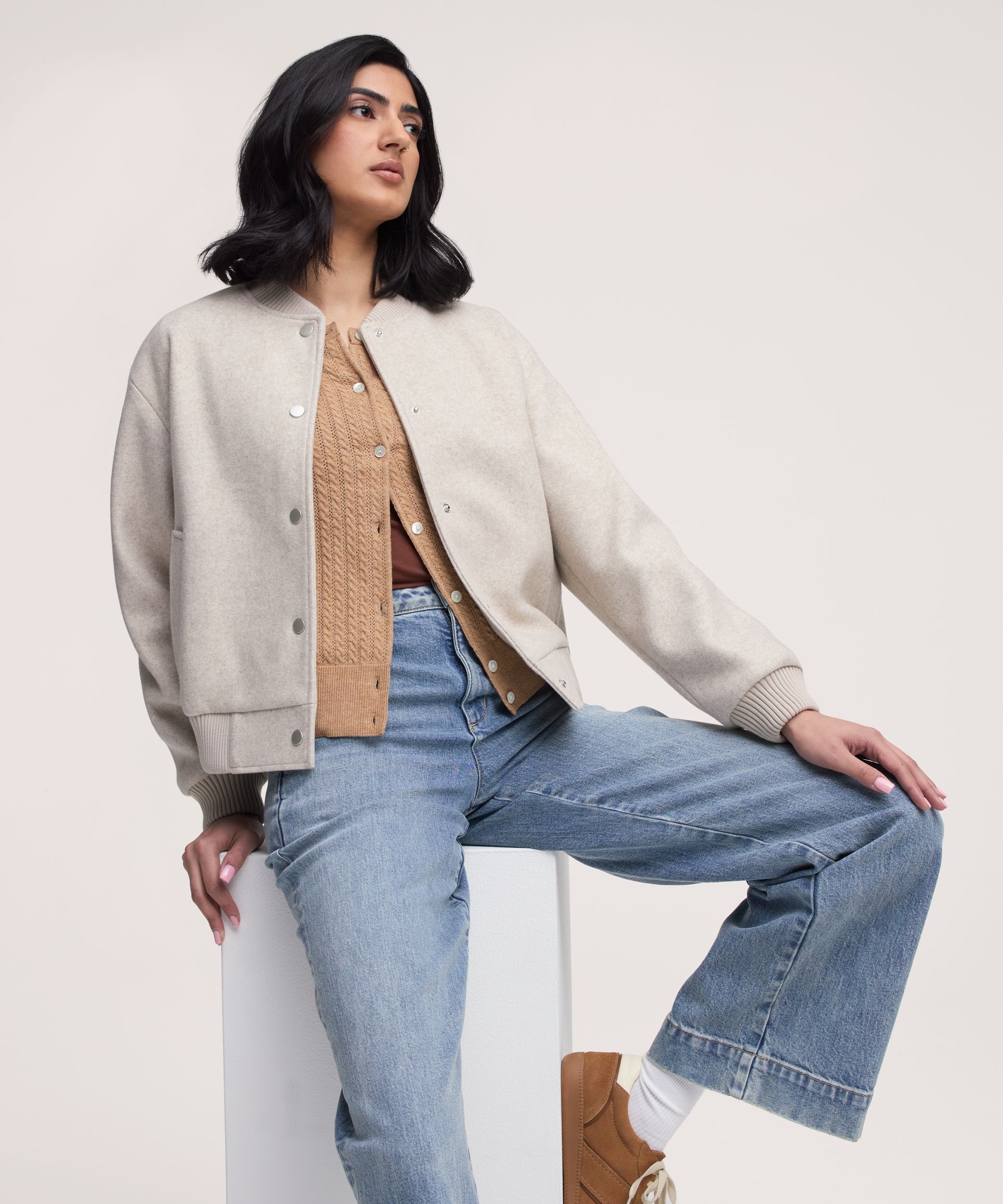 Blouson aviateur en fausse laine pour femmes, Denver Hayes