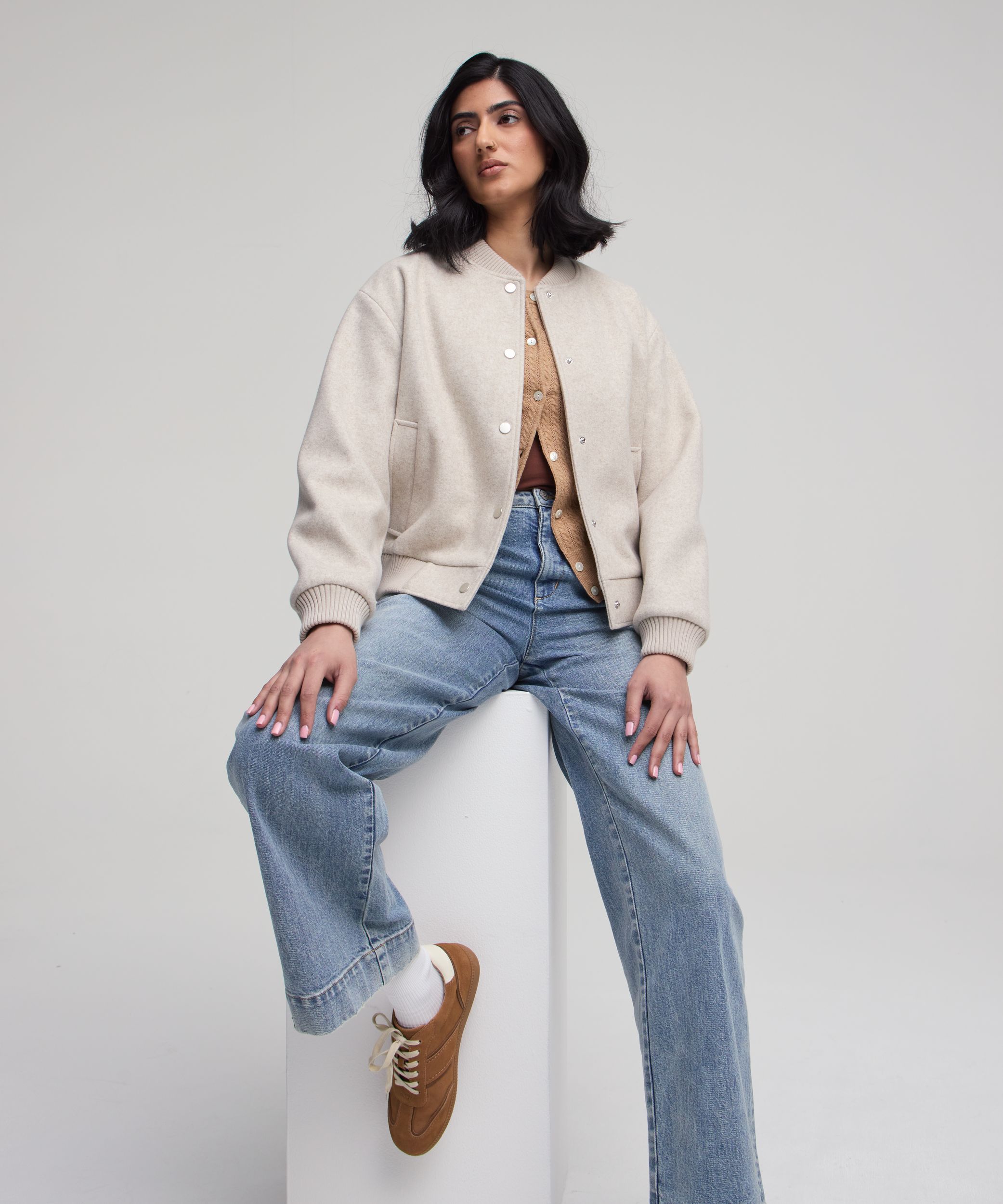 Blouson aviateur en fausse laine pour femmes, Denver Hayes