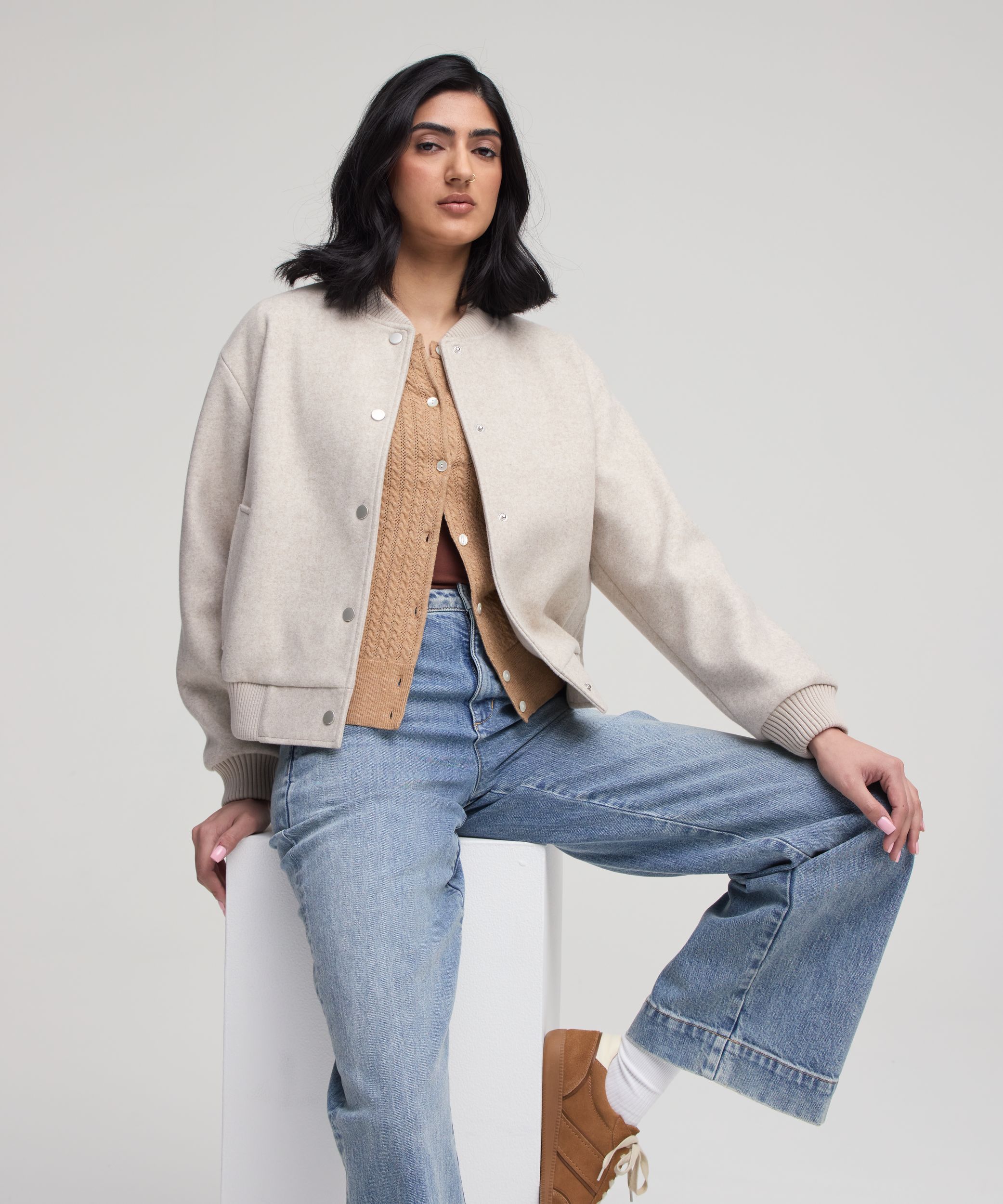 Blouson aviateur en fausse laine pour femmes, Denver Hayes
