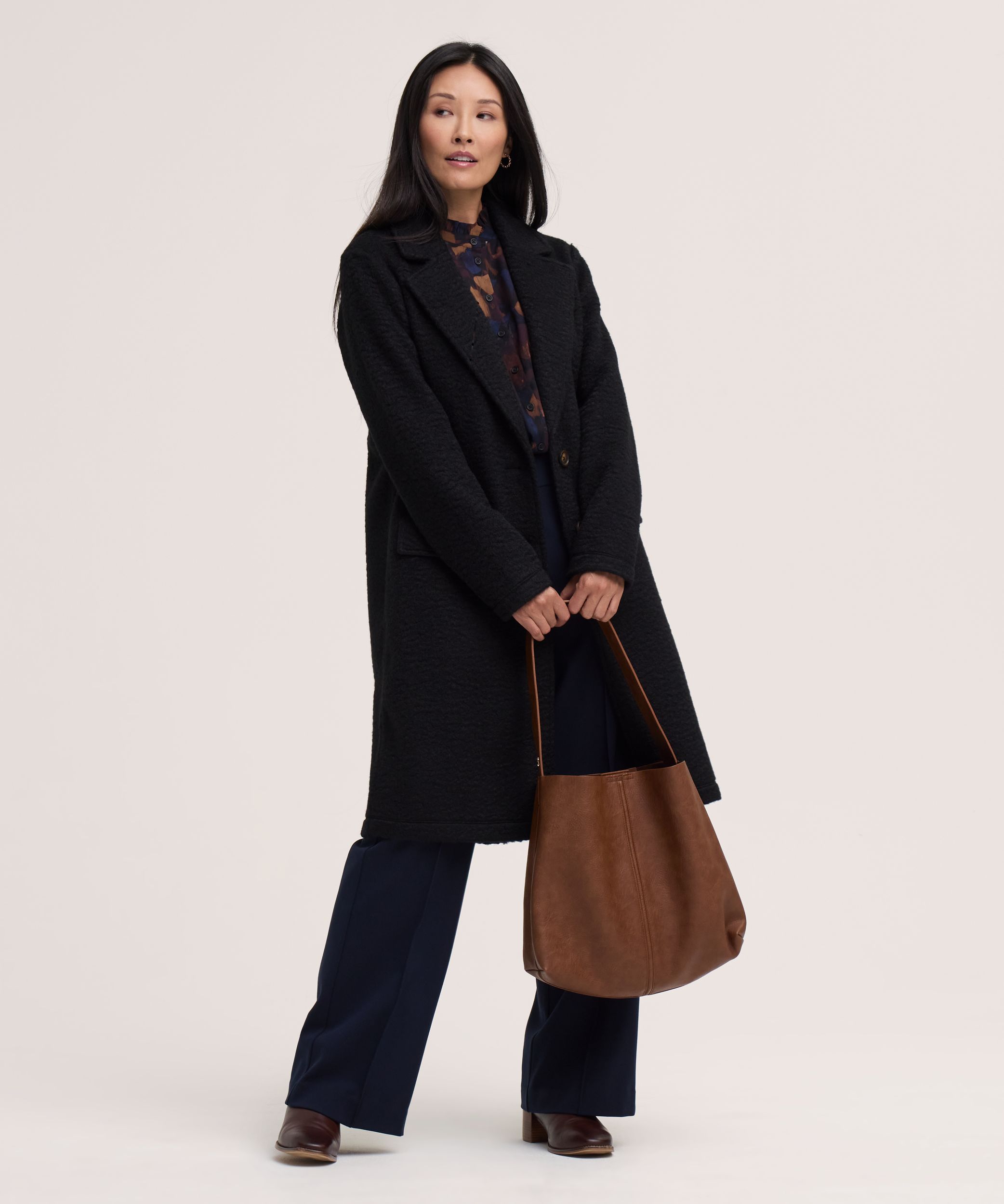 Veste longue boutonnée en bouclé pour femmes, Denver Hayes