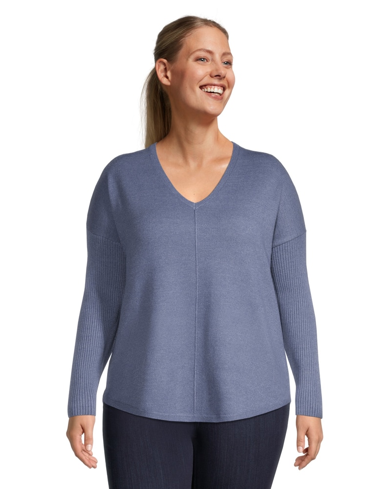 Denver Hayes Women's V-Neck Pullover Sweater with Curved Hem