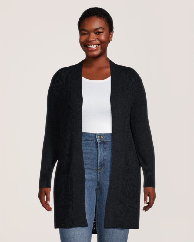 Denver Hayes Women's Cozy Waffle Fitted Open Cardigan