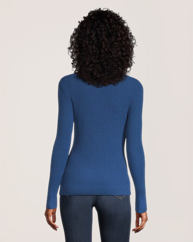 Denver Hayes Women's Fitted Long Sleeve V Neck Waffle Henley Pullover Sweater