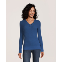 Denver Hayes Chandail semi-ajusté à encolure Henley et mailles perlées pour femmes Front_Flat