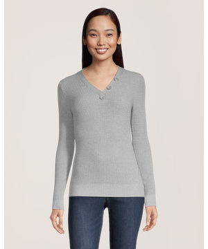 Denver Hayes Chandail semi-ajusté à encolure Henley et mailles perlées pour femmes