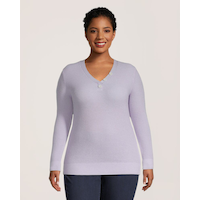 Denver Hayes Women's Fitted Long Sleeve V Neck Waffle Henley Pullover Sweater