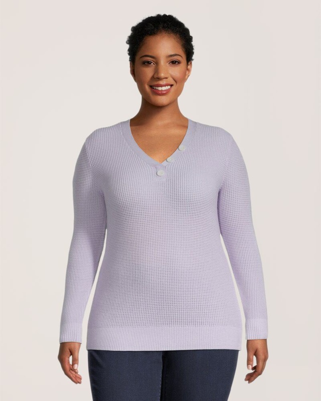 Denver Hayes Chandail semi-ajusté à encolure Henley et mailles perlées pour femmes