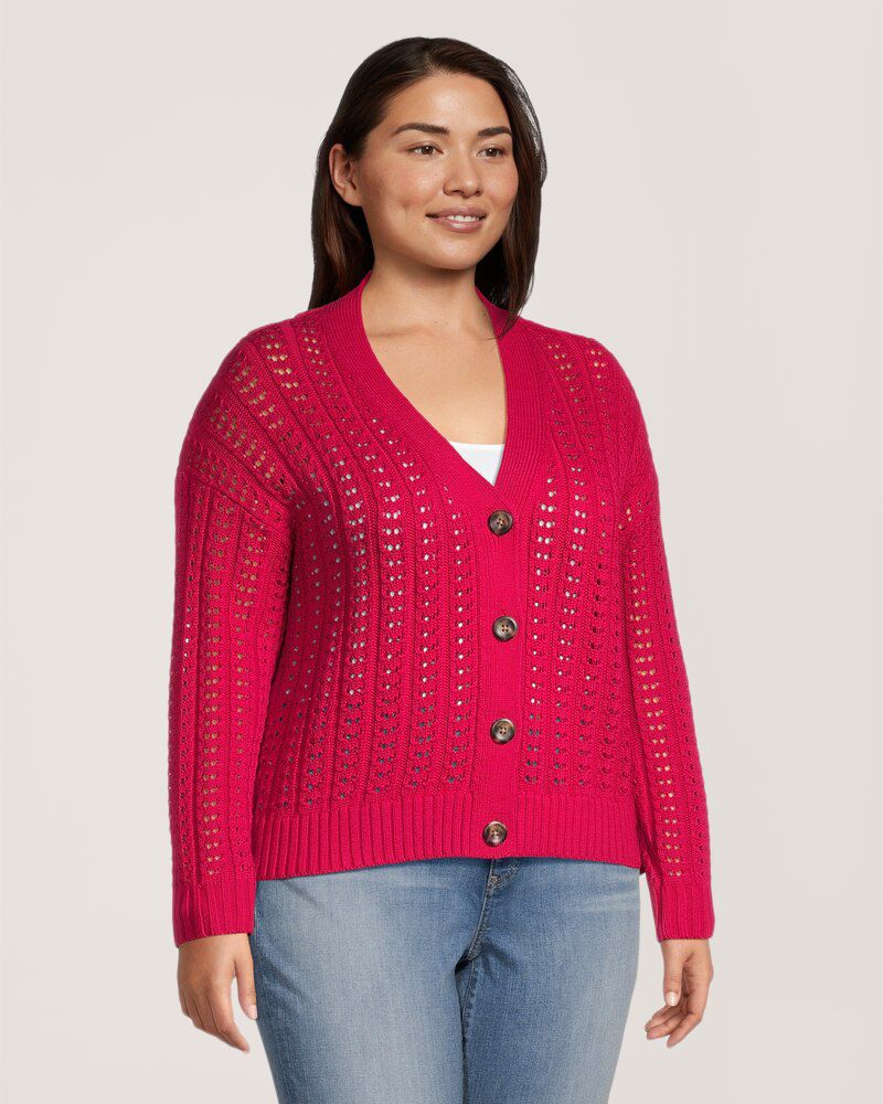 Denver Hayes Women's Semi Fitted Drop Shoulder Button Up Cardigan