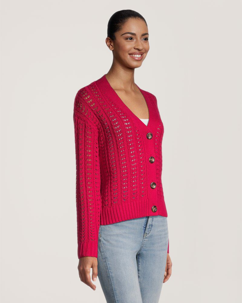 Denver Hayes Women's Semi Fitted Drop Shoulder Button Up Cardigan