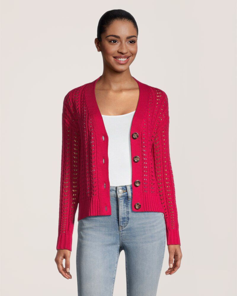 Denver Hayes Women's Semi Fitted Drop Shoulder Button Up Cardigan