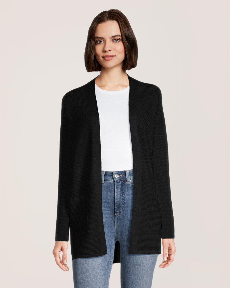 Denver Hayes Women's Semi Fitted Ribbed Open Front Cardigan