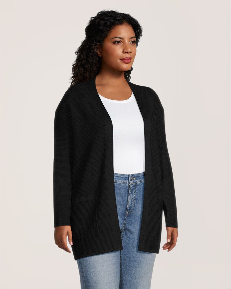 Denver Hayes Women's Semi Fitted Ribbed Open Front Cardigan