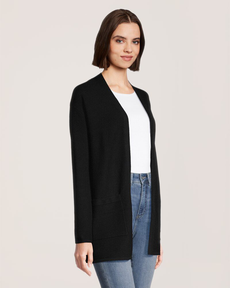 Denver Hayes Women's Semi Fitted Ribbed Open Front Cardigan