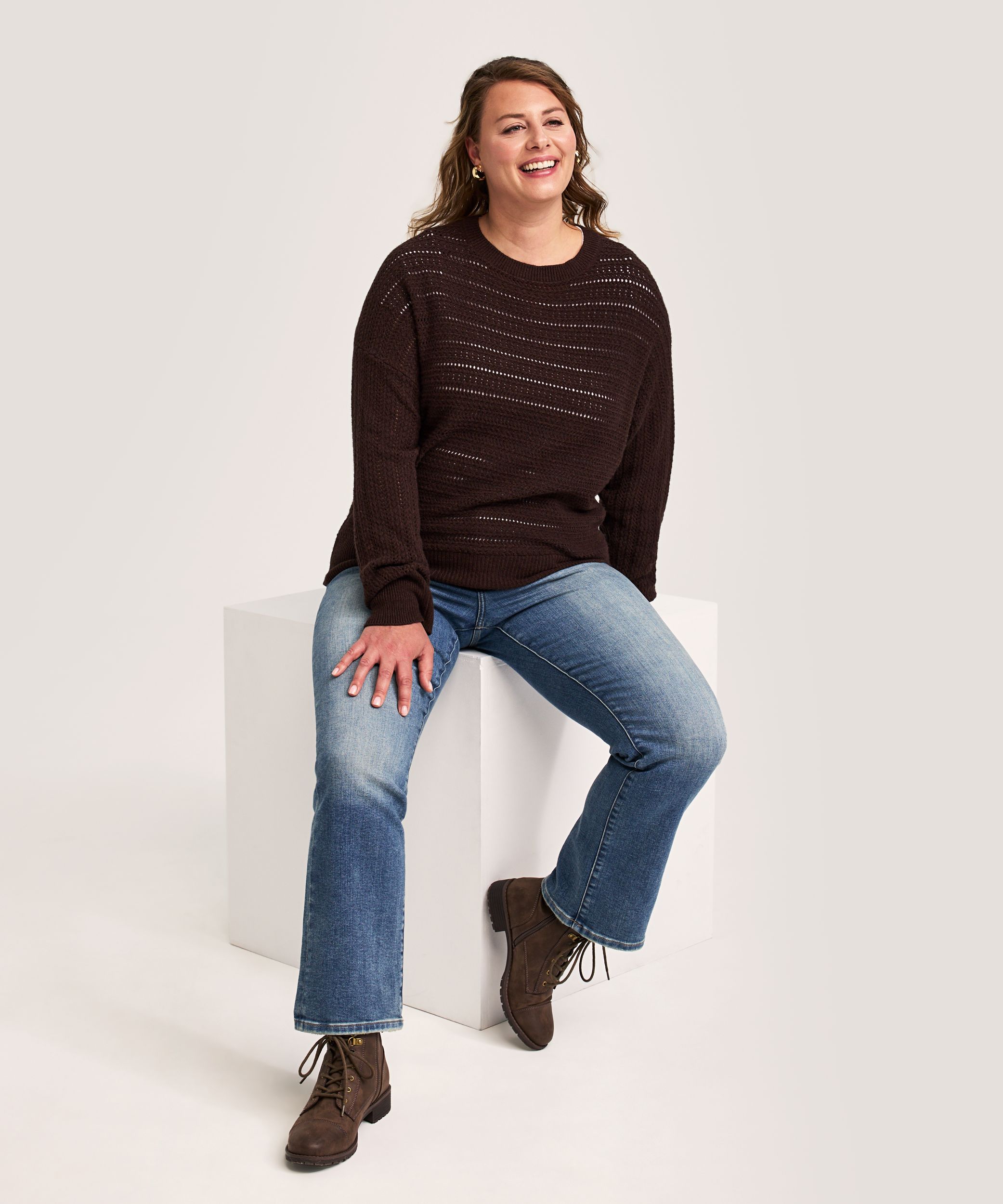 Denver Hayes Women's Boat Neck Pointelle Pullover Sweater