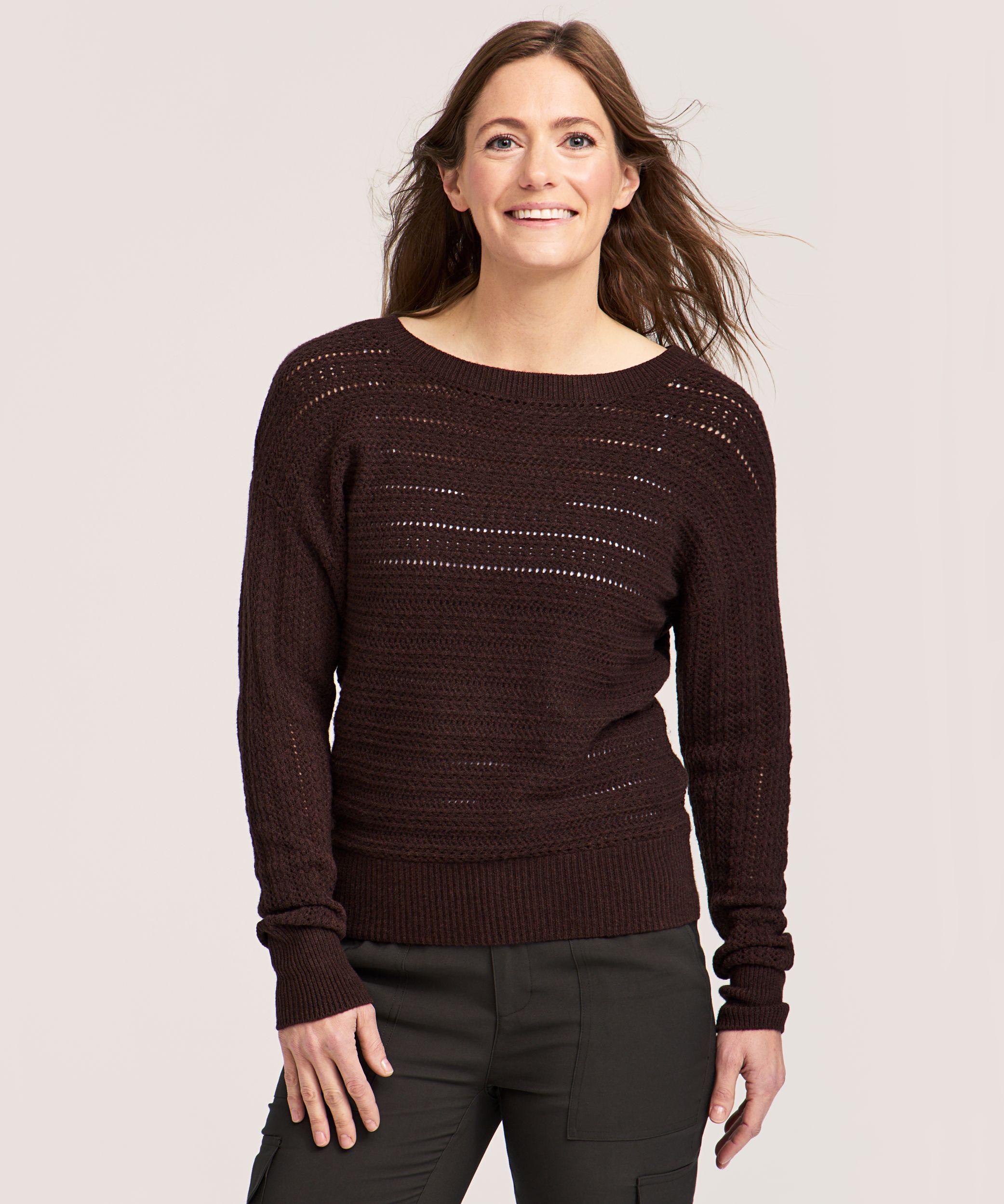 Denver Hayes Women's Boat Neck Pointelle Pullover Sweater