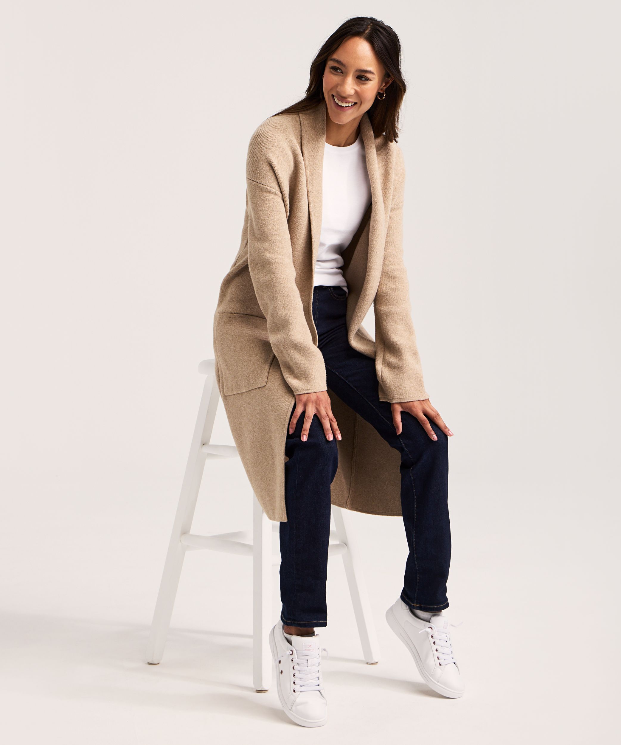 Cardigan-manteau de Denver Hayes en tricot double et à manches longues pour femmes