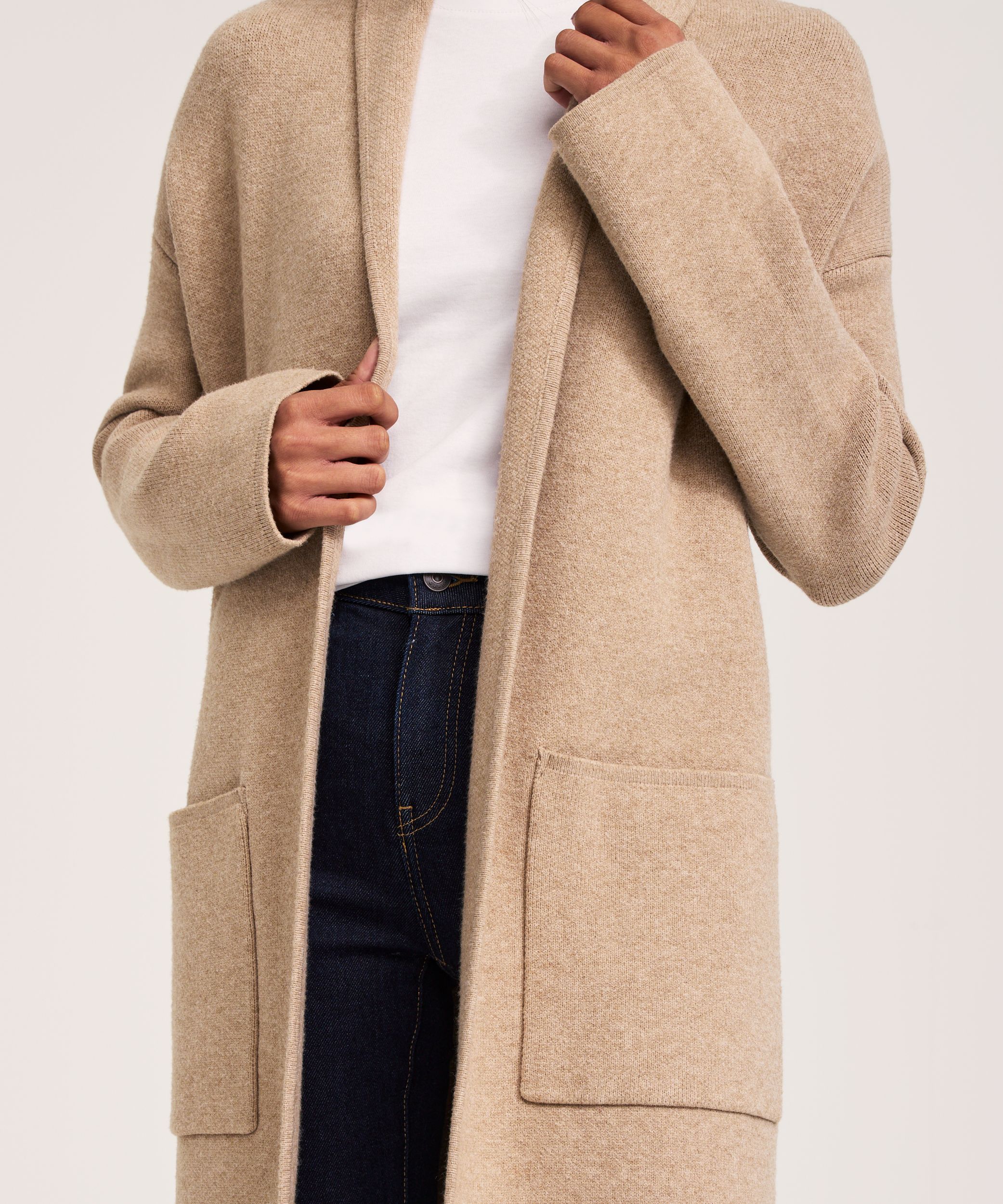 Cardigan-manteau de Denver Hayes en tricot double et à manches longues pour femmes