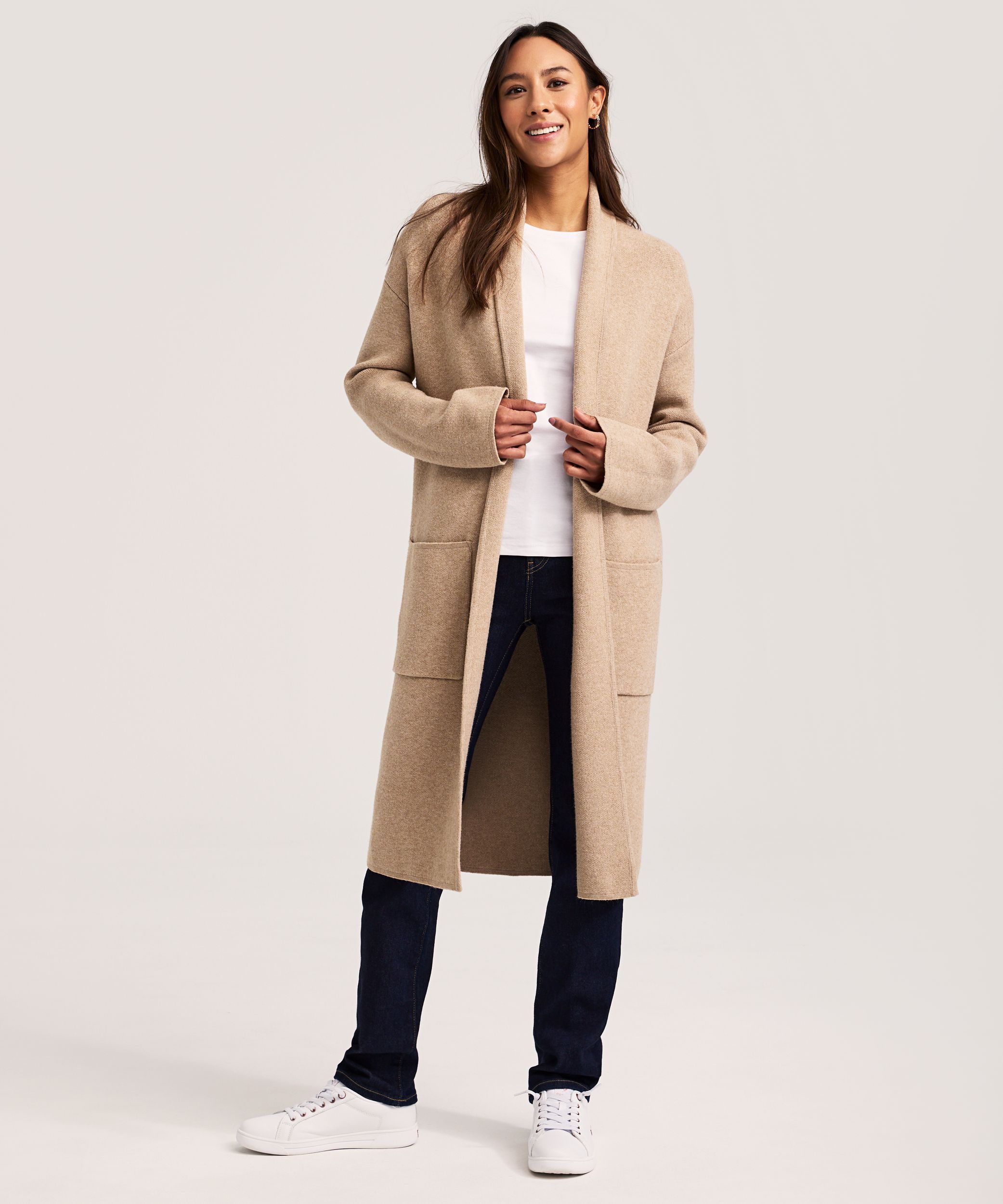 Cardigan-manteau de Denver Hayes en tricot double et à manches longues pour femmes