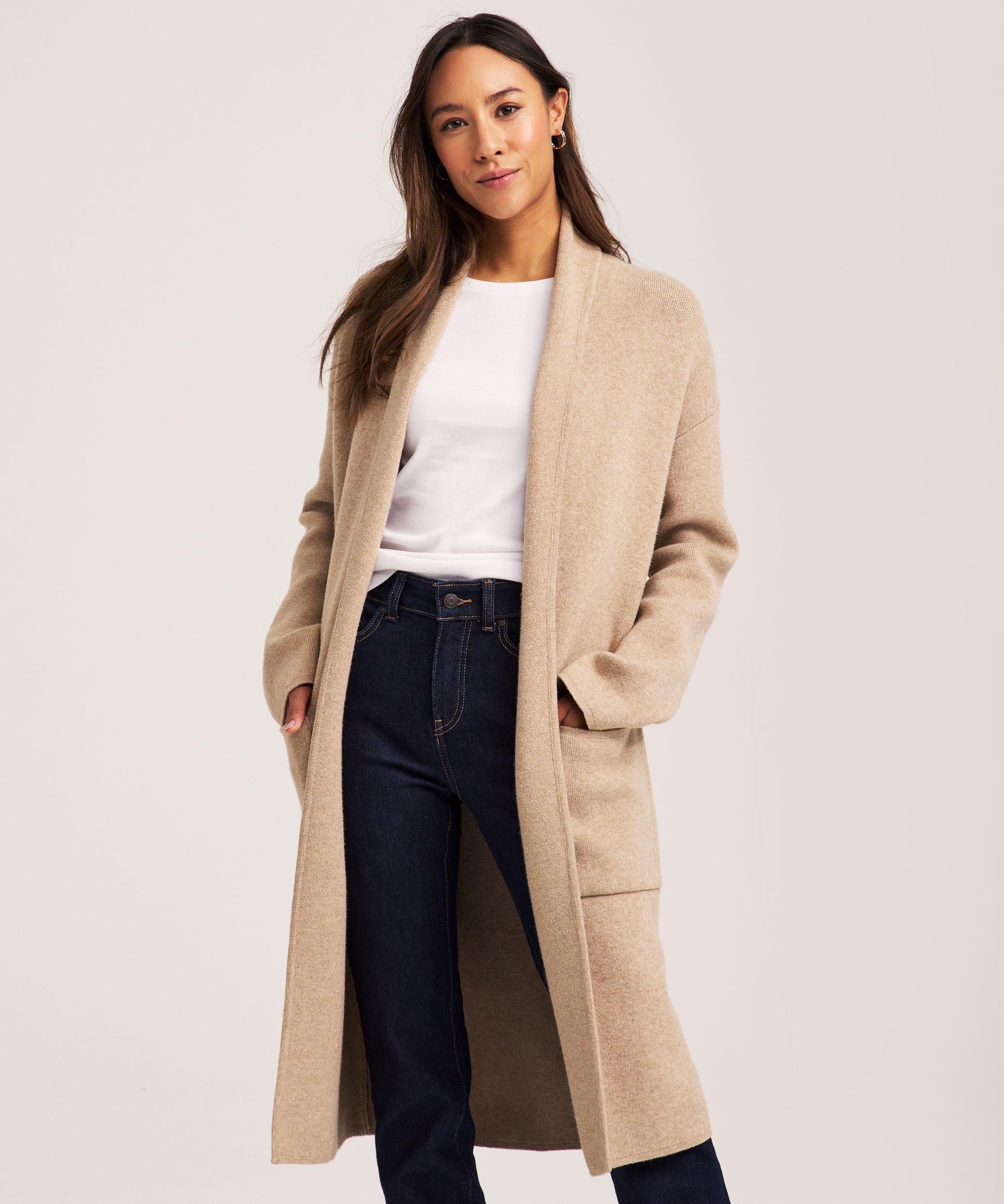 Cardigan-manteau de Denver Hayes en tricot double et à manches longues pour femmes