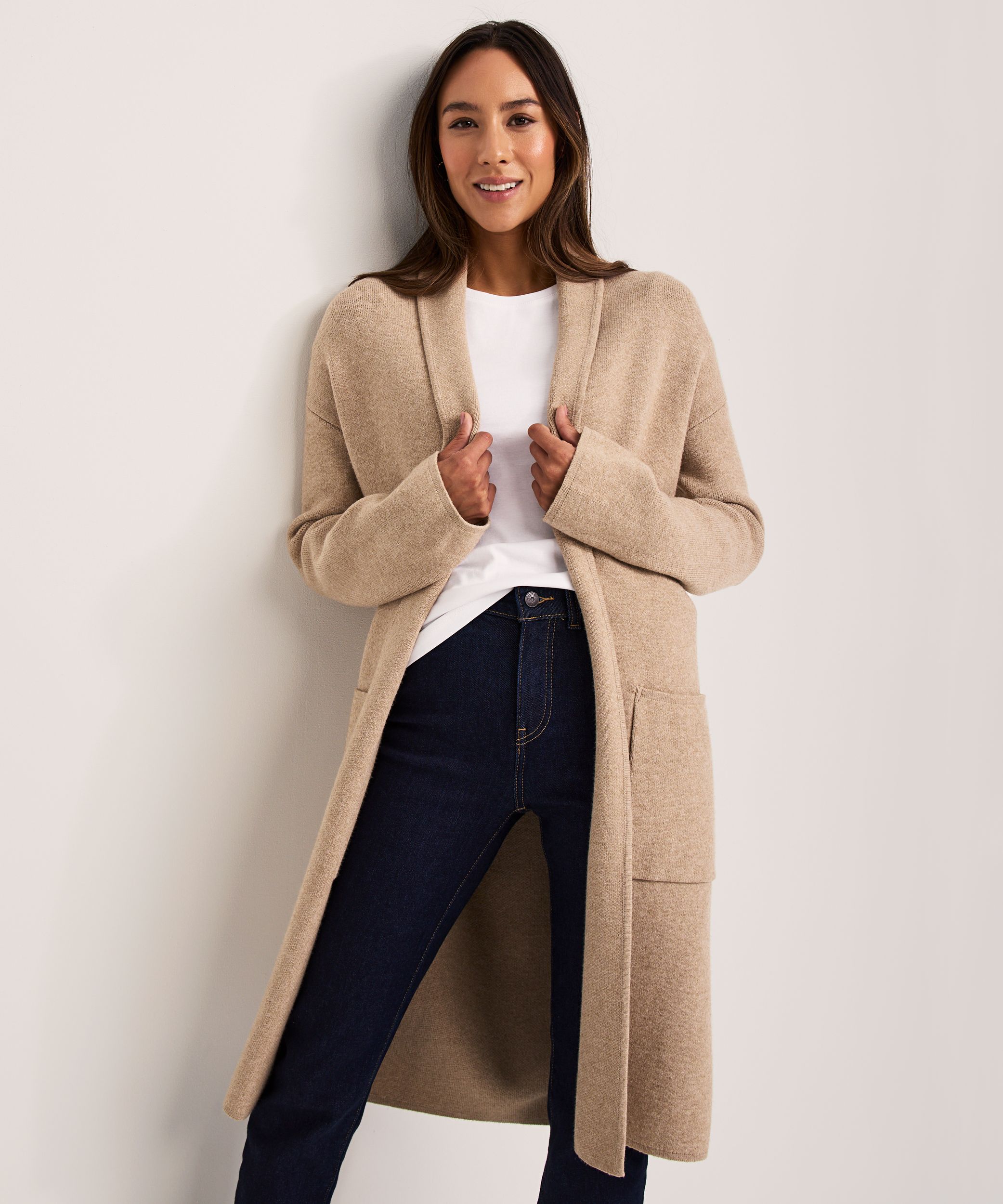 Cardigan-manteau de Denver Hayes en tricot double et à manches longues pour femmes