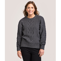 Chandail en mélange de coton à point de torsade et à encolure ras du cou pour femmes, WindRiver Front_Flat