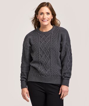 WindRiver Women's Cotton Blend Cable Crewneck Pullover Sweater