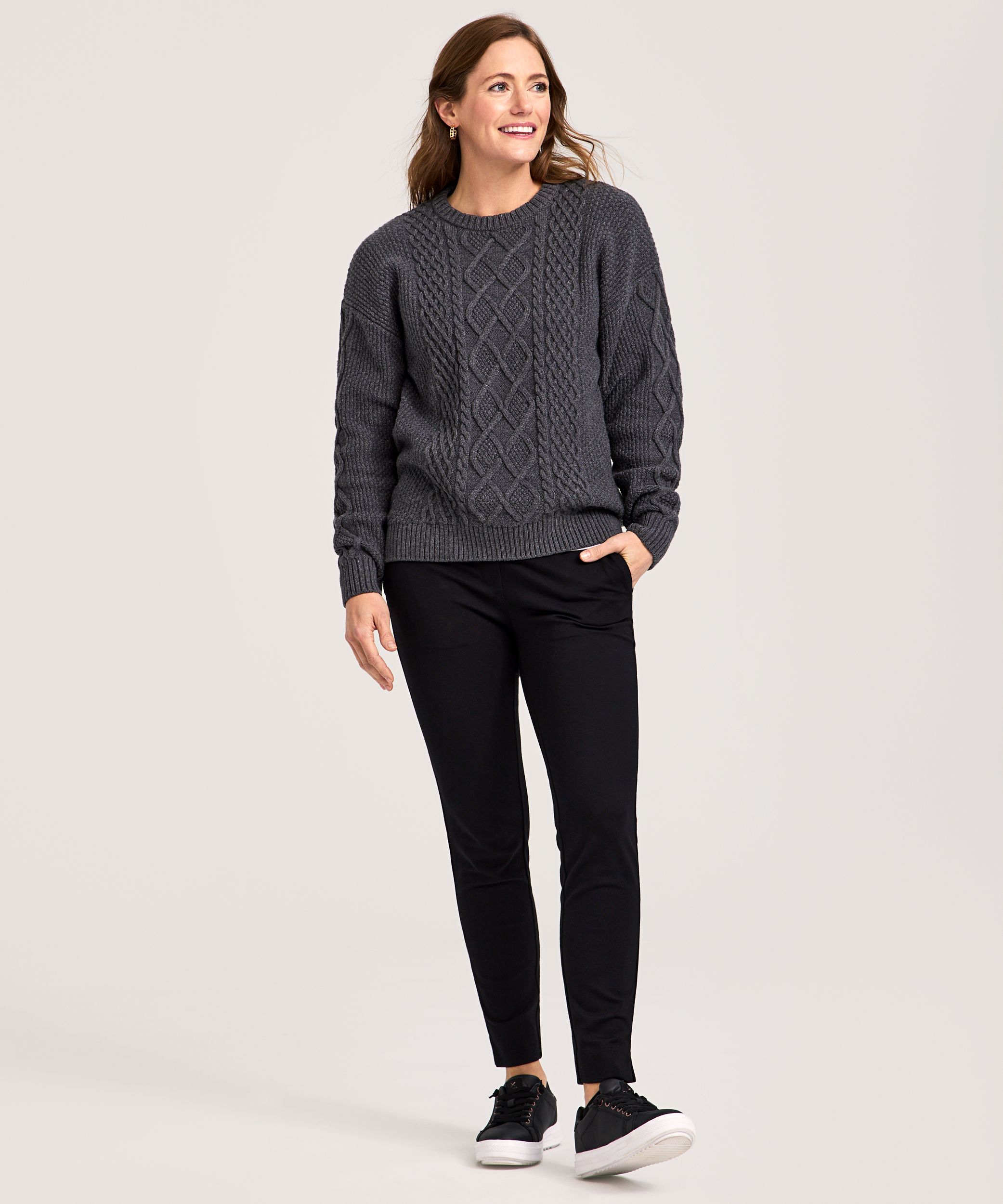 Chandail en mélange de coton à point de torsade et à encolure ras du cou pour femmes, WindRiver