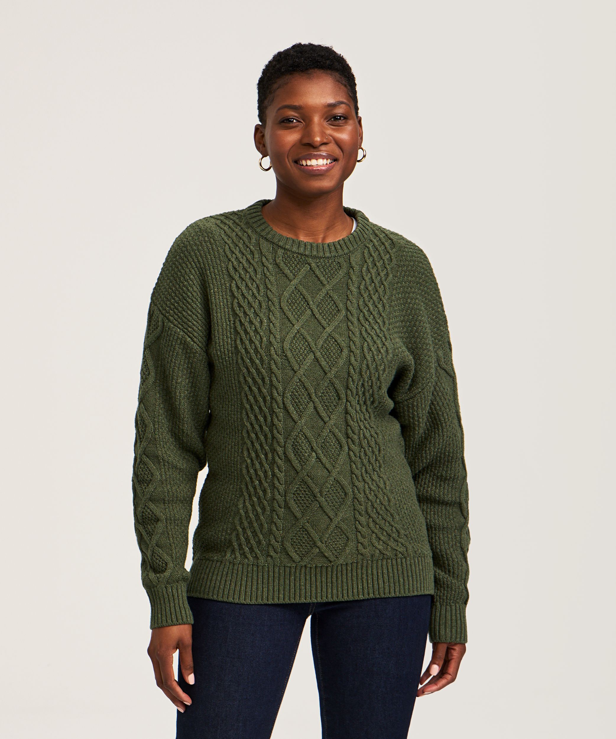 WindRiver Women's Cotton Blend Cable Crewneck Pullover Sweater