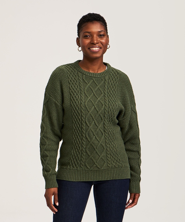 Chandail en mélange de coton à point de torsade et à encolure ras du cou pour femmes, WindRiver