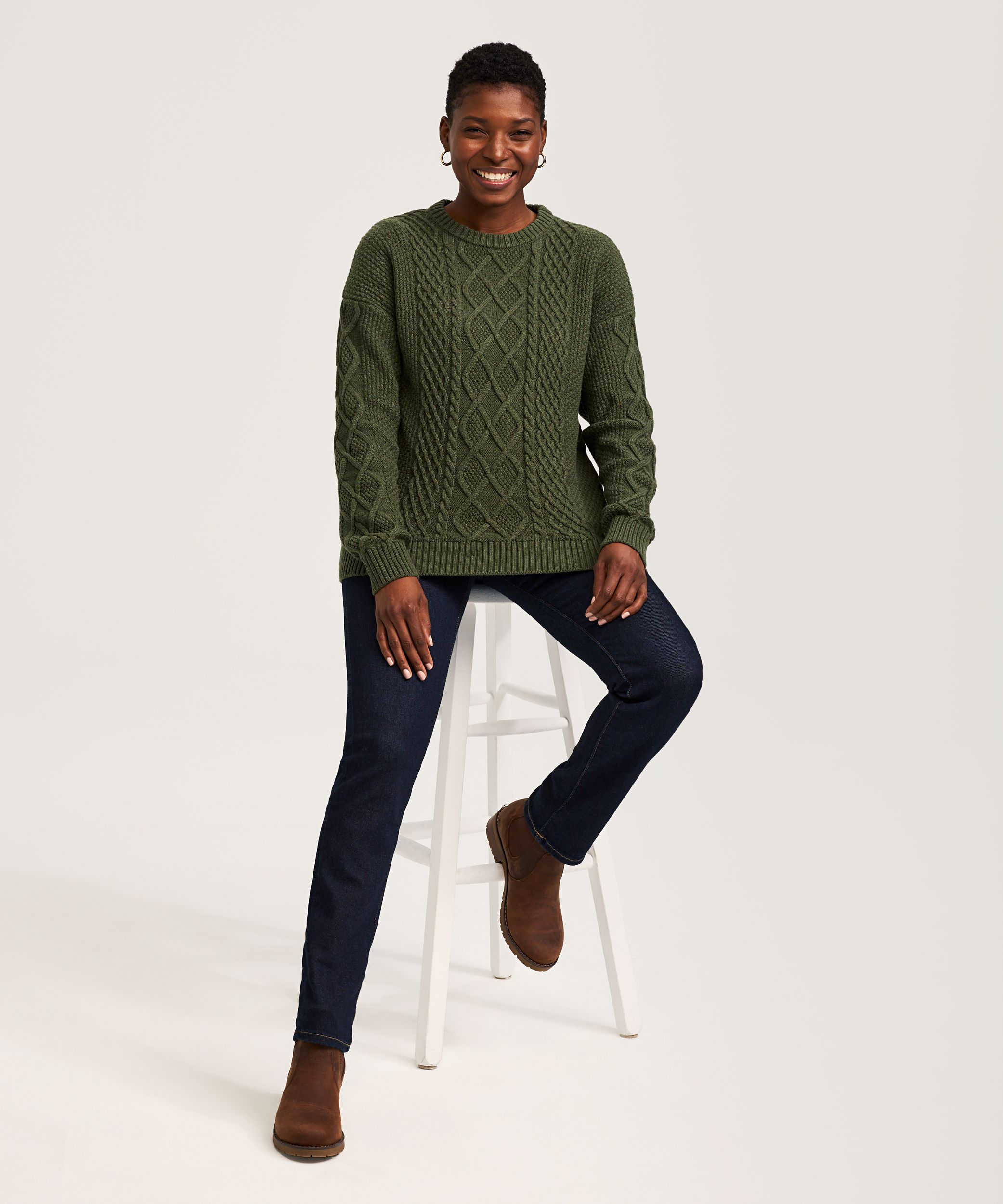 WindRiver Women's Cotton Blend Cable Crewneck Pullover Sweater