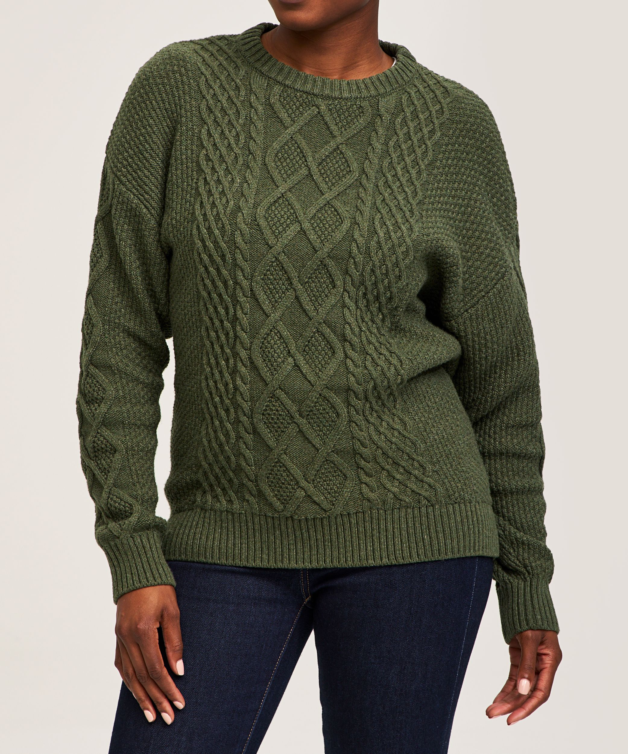 WindRiver Women's Cotton Blend Cable Crewneck Pullover Sweater