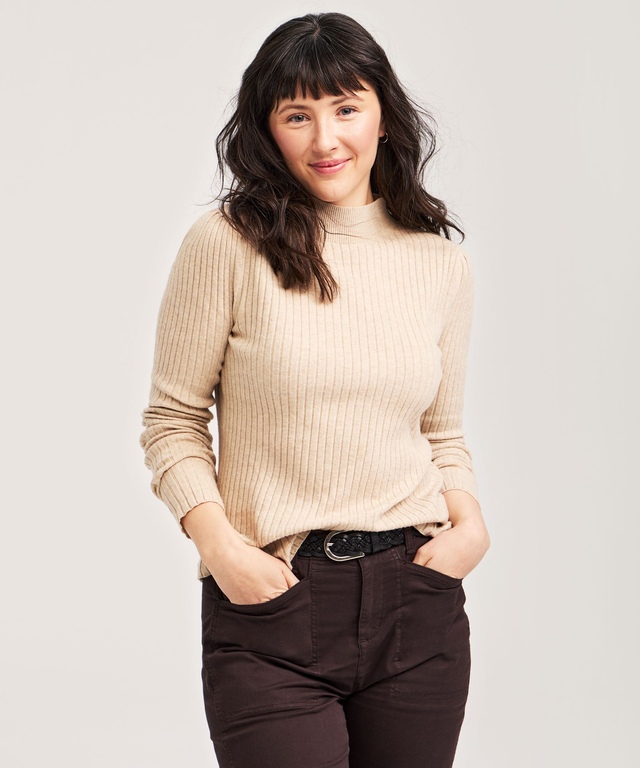 Chandail côtelé léger à col cheminée et à manches longues pour femmes, Denver Hayes