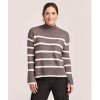 Denver Hayes Women's Mockneck Boxy Stripe Pullover Sweater Front_Flat