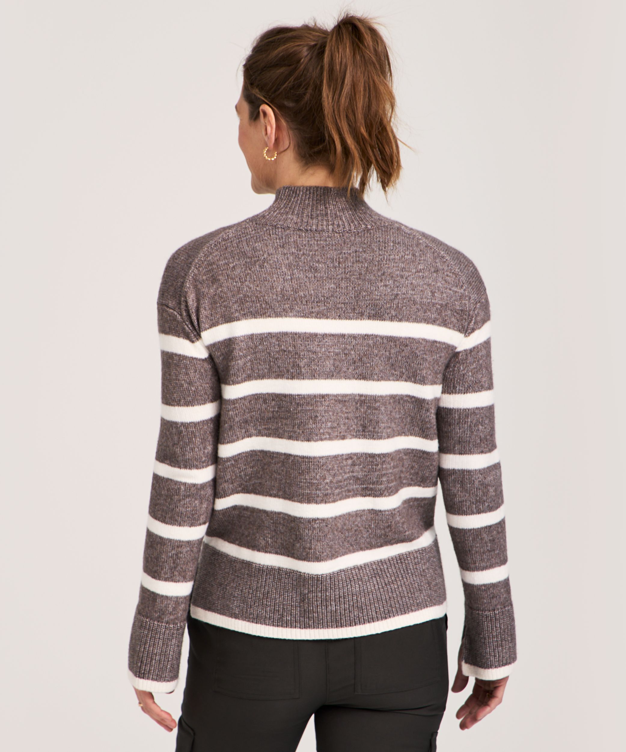 Chandail rayé à coupe carrée et col cheminée pour femmes, Denver Hayes