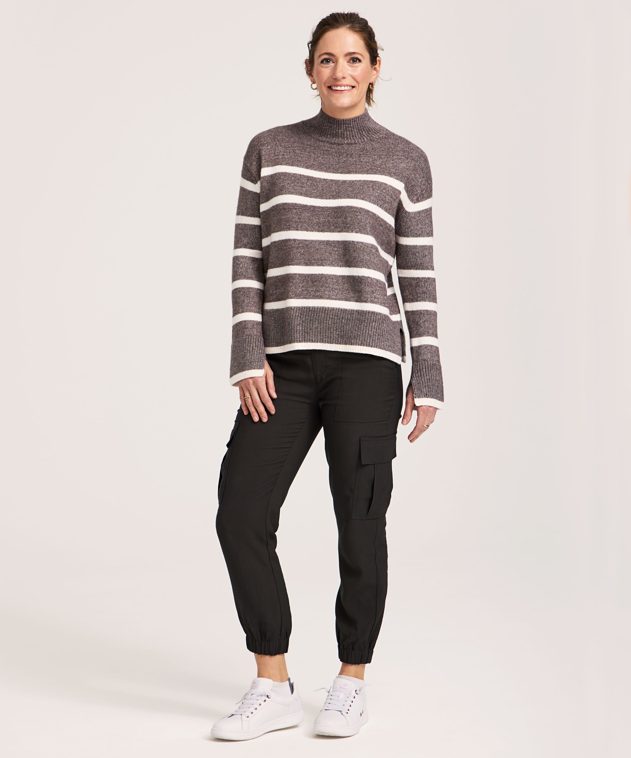 Chandail rayé à coupe carrée et col cheminée pour femmes, Denver Hayes