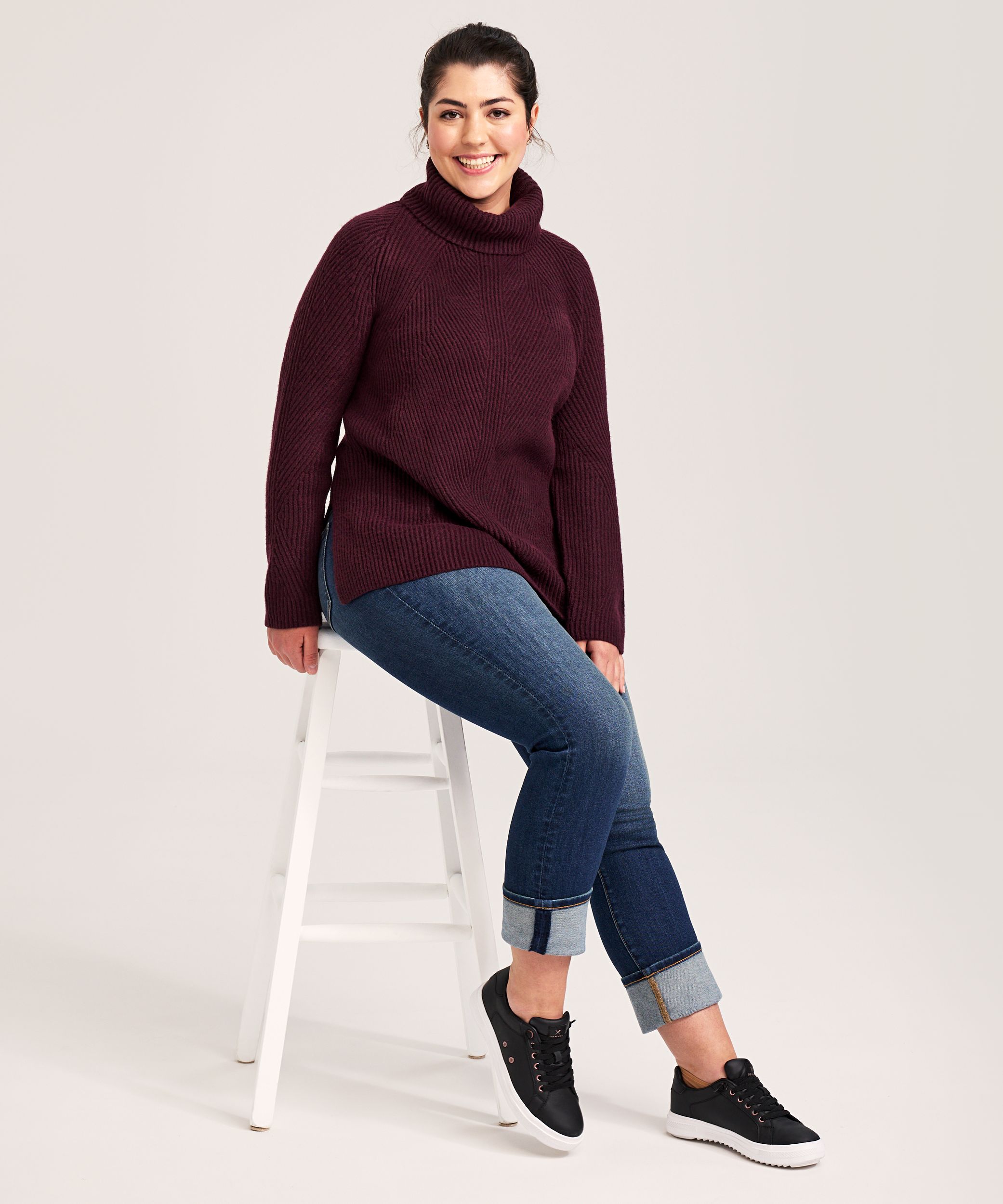 Tunique en tricot côtelé à point fantaisie avec col roulé pour femmes, Denver Hayes