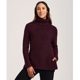 Tunique en tricot côtelé à point fantaisie avec col roulé pour femmes, Denver Hayes Front_Flat